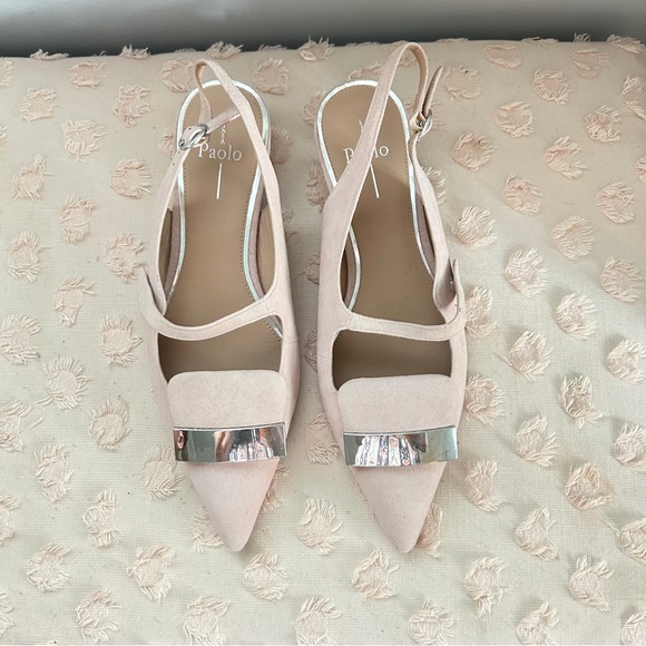 Paolo Shoes - Paolo Sling Back Pointed Toe Kitten Heels Metallic Details Blush Pink Size 10